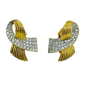 Kenneth J Lane gold tone rhinestone clip on earrings
